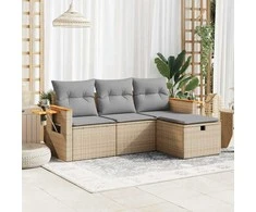 Lauko baldų komplektas Sofos komplektas su pagalvėlėmis, 4 dalių, smėlio, poliratanas