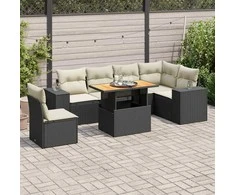 Sofa Sofos komplektas su pagalvėlėmis, 7 dalių, juodas, poliratanas