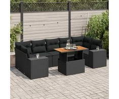 Sofa Sofos komplektas su pagalvėlėmis, 8 dalių, juodas, poliratanas