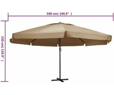 Sodo skėtis nuo saulės su aliuminio stulpu, taupe, 600cm