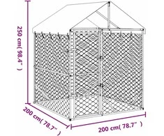Lauko voljeras šunims su stogu, sidabrinis, 2x2x2,5m, plienas