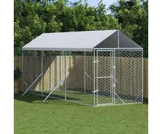 Lauko voljeras šunims su stogu, sidabrinis, 2x6x2,5m, plienas