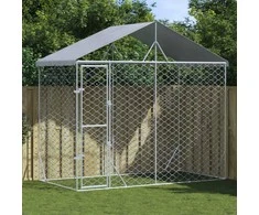 Lauko voljeras šunims su stogu, sidabrinis, 3x1,5x2,5m, plienas