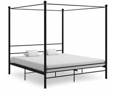 Lovos rėmas su baldakimu, juodos spalvos, 200x200cm, metalas
