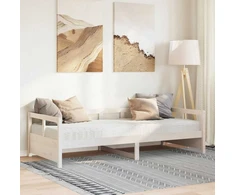 Lova su čiužiniu, balta, 90x200cm, pušies medienos masyvas