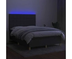 Lova su spyruoklėmis/čiužiniu/LED, pilka, 140x200 cm, audinys