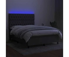 Lova su spyruoklėmis/čiužiniu/LED, pilka, 140x190 cm, audinys
