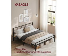 Songmics Vasagle Dvigulės lovos rėmas 160 x 200 cm su matiniu juodu galvūgaliu