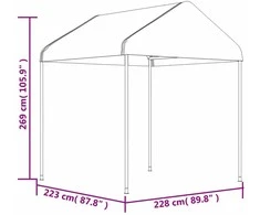 Pavėsinė su stogu, balta, 20,07x2,28x2,69m, polietilenas