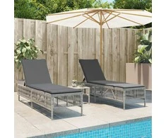 Saulės gultai su staliuku, 2vnt., šviesiai pilki, poliratanas