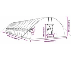 Šiltnamis su plieno rėmu, žalios spalvos, 16x6x2,85m, 96m²