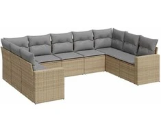 Sofa Sodo komplektas su pagalvėlėmis, 9 dalių, smėlio, poliratanas