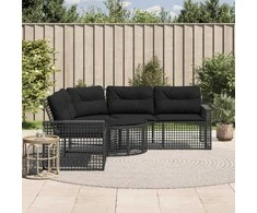 Sodo sofa su pagalvėlėmis ir pakojomis, juoda, poliratanas