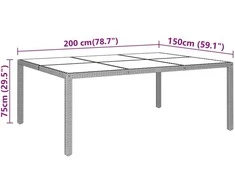 Sodo stalas, smėlio, 200x150x75cm, stiklas/poliratanas