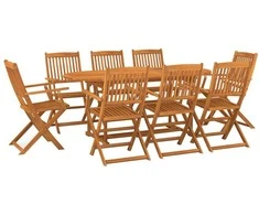 Lauko baldų komplektas Sodo valgomojo komplektas, 9 dalių, 180x90x75 cm, akacija