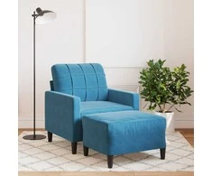 Sofa Krėslas su pakoja, mėlynos spalvos, 60cm, aksomas