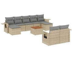 Sofa Sofos komplektas su pagalvėlėmis, 10 dalių, smėlio, poliratanas