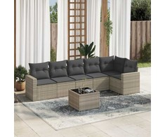 Sofa Sofos komplektas su pagalvėlėmis, 7 dalių, pilkas, poliratanas