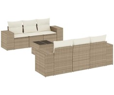 Sofa Sofos komplektas su pagalvėlėmis, 7 dalių, smėlio, poliratanas