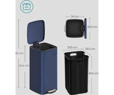 Songmics 30 litrų plieninė šiukšlių dėžė vidurnakčio mėlyna