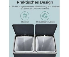 Songmics Atliekų dėžė 60 litrų (2 x 30 L) Pilka
