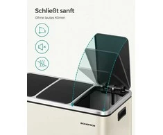 Songmics Atliekų rūšiavimo sistema 3 skyriai 3 x 18 L su dangčiu smėlio smėlio spalvos