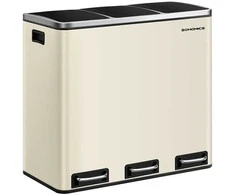 Songmics Atliekų rūšiavimo sistema 3 skyriai 3 x 18 L su dangčiu smėlio smėlio spalvos