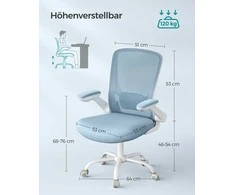 Songmics Biuro kėdė, ergonomiški sulankstomi porankiai, mėlyna migla