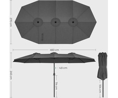 Songmics Didelis skėtis 460 x 270 cm Pilka