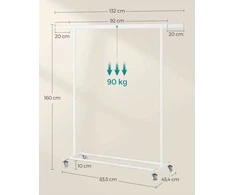 Songmics Drabužių lentyna ant ratukų 90 kg keliamoji galia klasikinė balta