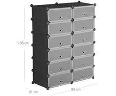 Songmics Plastikinė spintelė 12 skyrių, juoda