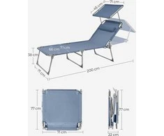 Songmics Sonnenliege 71 x 200 x 38 cm blau