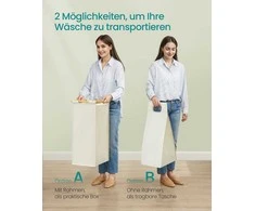 Songmics Skalbinių krepšelis 3 skyriai 3 x 50 L 94 x 33 x 78 cm kreminės baltos spalvos