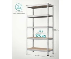 Songmics Stiprios konstrukcijos lentyna su 5 lentynomis 45 x 90 x 180 cm sidabrinė