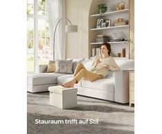 Songmics Sulankstoma taburetė su daiktadėže 31 x 41 cm, kreminė balta