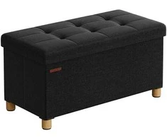 Songmics Sulankstomas suolas 38 x 76 x 40 cm su daiktadėže, juodas