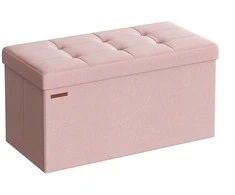 Songmics Taburetė su daiktadėže 38 x 76 x 38 cm pastelinės rožinės spalvos