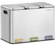 Songmics Virtuvės šiukšlių dėžė 3 x 15 L skyriai, sidabrinės spalvos, metalo spalvos