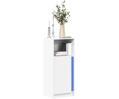Šoninė spintelė su LED, balta, 42,5x34x100cm, apdirbta mediena