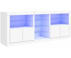 Šoninė spintelė su LED lemputėmis, balta, 181,5x37x67cm