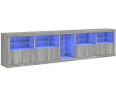 Šoninė spintelė su LED lemputėmis, pilka ąžuolo, 283x37x67cm