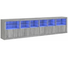 Šoninė spintelė su LED lemputėmis, pilka ąžuolo, 283x37x67cm