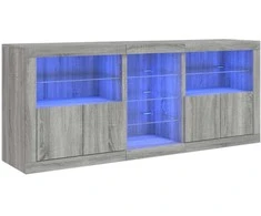 Šoninė spintelė su LED lemputėmis, pilka ąžuolo, 162x37x67cm