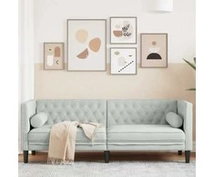 Trivietė chesterfield sofa su pagalvėlėmis, pilka, aksomas