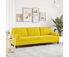 Trivietė sofa su pagalvėlėmis, geltonos spalvos, 210cm, aksomas