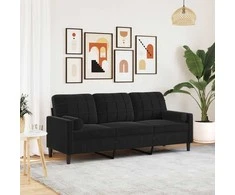 Trivietė sofa su pagalvėlėmis, juodos spalvos, 180cm, aksomas