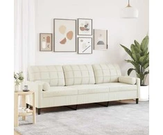 Trivietė sofa su pagalvėlėmis, kreminės spalvos, 210cm, aksomas