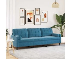 Trivietė sofa su pagalvėlėmis, mėlynos spalvos, 210cm, aksomas