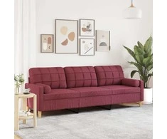 Trivietė sofa su pagalvėlėmis, raudonojo vyno, 210cm, audinys