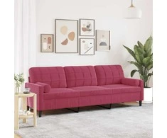 Trivietė sofa su pagalvėlėmis, raudonojo vyno, 210cm, aksomas